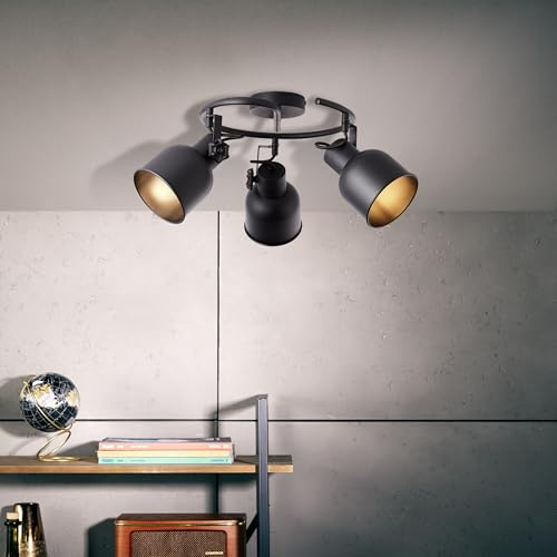 Lightbox Vintage Spotspirale - 18 cm Höhe, Ø 51 cm - industrielle Deckenstrahler mit schwenkbaren Köpfen - 3 x E14, max. 18 W - für den Flur - aus Metall - in Sand Schwarz