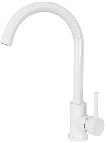 VALAZ Robinet Cuisine Evier | Robinet Mitigeur 360° Swivel, Haute Pression, Economie d'Eau | Installation Facile et Rapide | Laiton, Acier Inoxydable, Blanc Protection PVD, Série Misisipi