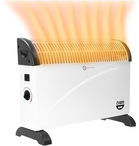CUQOO 2000W Convector Radiator Heater with 3 Heat Settings - Powerful Electric Heater, Adjustable Thermostat, Safe and Secure Room Warner with Overheat Protection, Space Heaters for Indoor Use