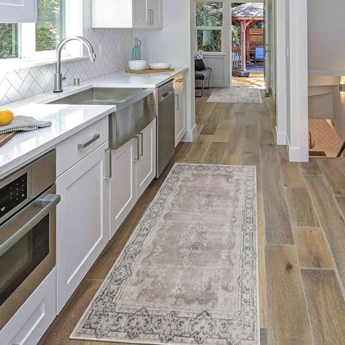 TALETA Küchenläufer waschbar rutschfest, bunter Teppichläufer Flur, Küchenteppich, Vintage Bettvorleger, Teppich Läufer Flur, Küchen, Eingang, Teppich - grau, 80 x 150 cm