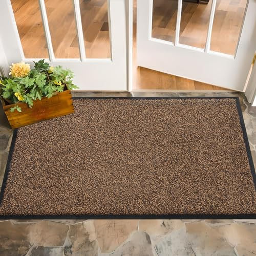 Mibao Fußmatte für Innen & Außen, 61x91cm Schwarz Braun, Dauerhaft Waschbar, Schmutzfangmatte rutschfest für Eingangsbereich, Türmatte mit Naturkautschukrücken