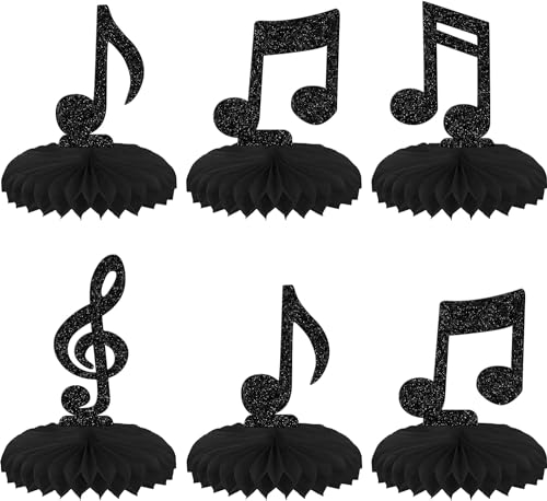 6 Stück Musik Noten Tischdeko Glitzer Schwarz Musical Symbol Wabe Dekorationen Rock Musik Konzert Tischdeko Musik Thema Geburtstag Tortendeko für Hochzeit Verlobung Party Tischdekoration