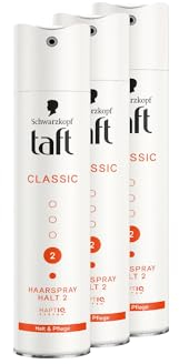 Schwarzkopf Taft Haarspray Classic (3x 250 ml), Haltegrad 2 Haarstyling, Haarspray für strapaziertes Haar, Halt und Pflege, vegane Formel*