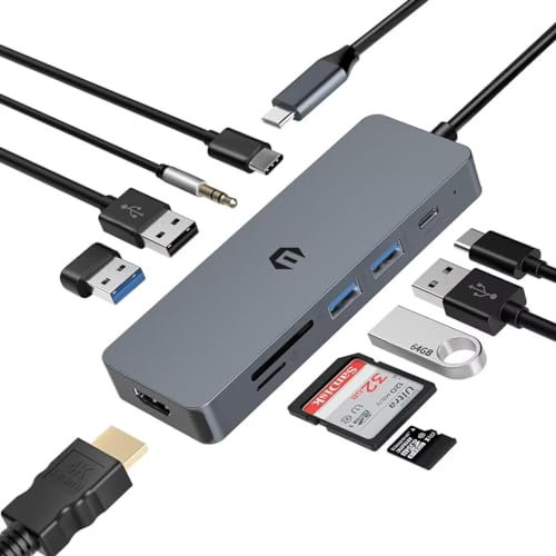 OOTDAY USB C Hub, 10-in-1 Multiport Adapter USB C with PD 100W, USB 3.0, TF Card Reader, 4K HDMI Output, USB Extension Compatible with MacBook Pro/Air, and More Type C Devices