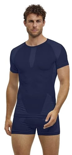 FALKE Warm Round Neck M S/S TS Filo Funzionale Asciugatura Rapida, Maglia Uomo, Blu Space Blue 6116, XL