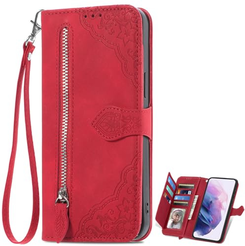EasyShow Kompatibel mit Blackview Shark 8 Hülle, Blackview Shark 8 PU+TPU Leder Wallet Tasche Cover, 3D -Druckblumenkartenbeutel Mobilfunkkoffer für Blackview Shark 8-Rot