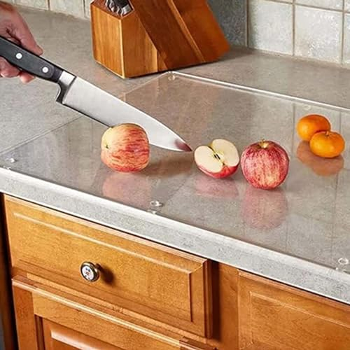 Xafrstyu Planche à Découper Acrylique Transparent,45 cm x 60 cm, avec bord de butée, avec Rebord, pour Comptoir Cuisine, Planche à Découper à Viande pour Maison, Restaurant