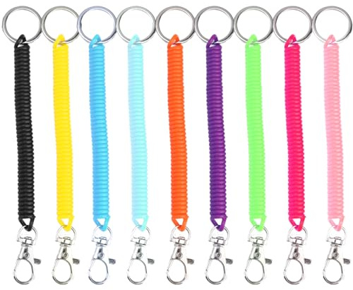 10PCS Stretchy Spiral Keyring, Retractable Coil Springs Keychain | Colourful Keychains Plastic Key Chain Spring Key Holder Extending Coil Cord Lanyard for School Work Wallet Cellphone ID Card