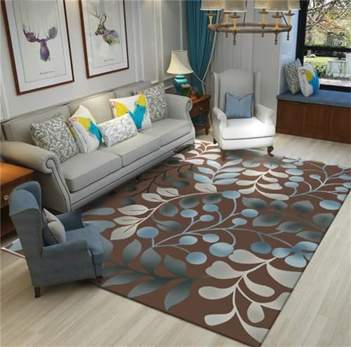 QGYFRE Entrance Carpet Cheap Rug Blue floral pattern anti-slip and stain-resistant hallway runner brown 300x400CM