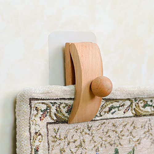 Colgadores de tapiz, 6 ganchos de pared para edredón, clips de pared para colgar, estantes de edredón, clips de pared de madera para colgar, completo con autoadhesivo y tornillos (blanco marfil)