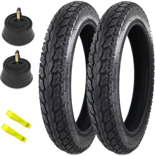 MEGHNA 2er-Pack 14x2.125 E-Bike Reifen 14 Zoll Reifen Mantel 57-254+2er-Pack Schlauch 14x1.75/2.125 AV32mm Ventil+2 Reifenheber E-Bike Tire/Kids Bike Tire
