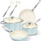MICHELANGELO Pots and Pans Set - Nonstick Ceramic Cookware Set, 8-Piece Healthy Cooking Set, Non-Toxic, Oven Safe & Compatible with All Stovetops - Blue and White