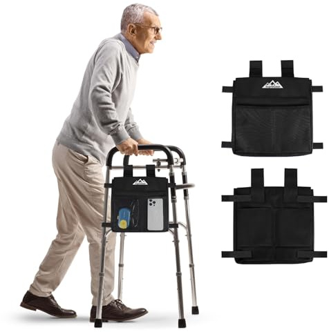 supregear Walker Side Bag, Water Resistant Accessory Basket Pouch for Folding Walkers, Lightweight Hand Free Storage Carrier Tote, Universal Size Seniors Caddy Attachment, Black
