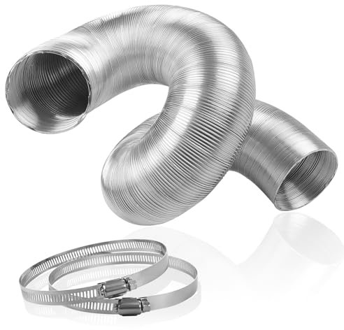 Tuyau d'échappement 90 mm x 2 m en aluminium pur épais + 2 colliers de serrage en acier inoxydable pour hotte aspirante
