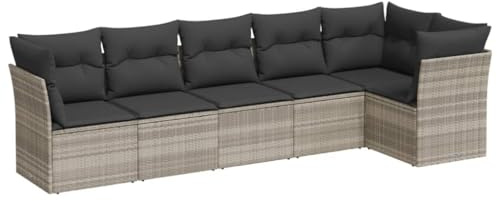 vidaXL 6-TLG. Garten-Sofagarnitur mit Kissen Hellgrau Poly Rattan