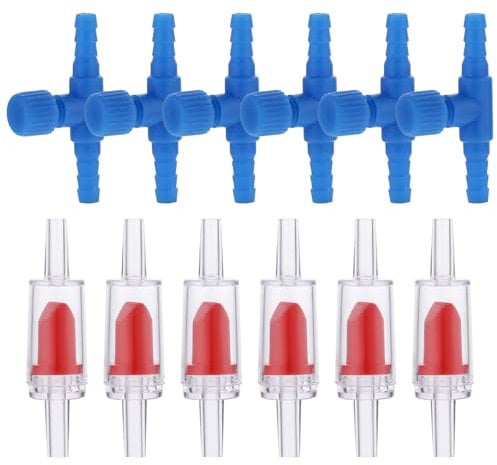 Styquenzer 12 Pcs Aquarium Air Pump Valve Aquarium Air Valve with Aquarium Control Valves, One Way Non-return Check Valve, Air Control Valve for 3/16 Aquarium Tubing Fish Tank Accessories Red