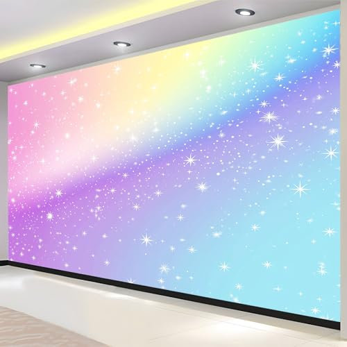 Regenbogen-Farbverlauf Fototapete 3D Effekt Lila Sterne Sternenhimmel Tapeten Vliestapete Wandtapete Moderne Design Wand Wandbild Schlafzimmer Wohnzimmer Flur Wanddeko 250 x 175 cm