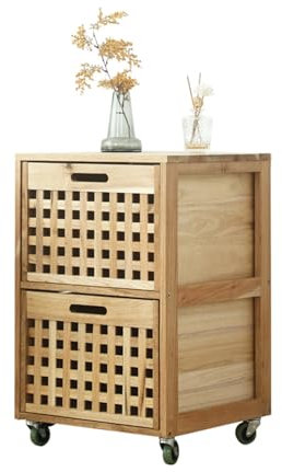 CUXAHO Mobiler Beistelltisch Sofatisch mit Rollen,Couchtisch Kaffeetisch mit Ausziehbaren Schubladen, Wohnzimmertisch,Nachttisch Stauraum für Schlafzimmer, Wohnzimmer(41x41x65cm,2 Tier)