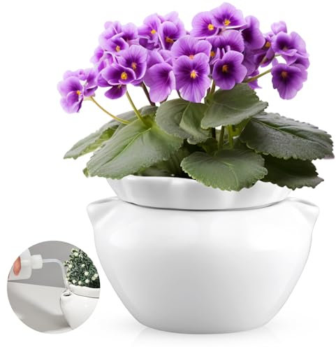 Sunnychicc 19,1 cm afrikanische Veilchen-Töpfe, selbstbewässernd, weißer Keramik-Pflanzgefäß, hochsaugfähiger innerer Pflanztopf für Zimmerpflanzen, Pflanzenliebhaber, idealer Blumentopf, blühende