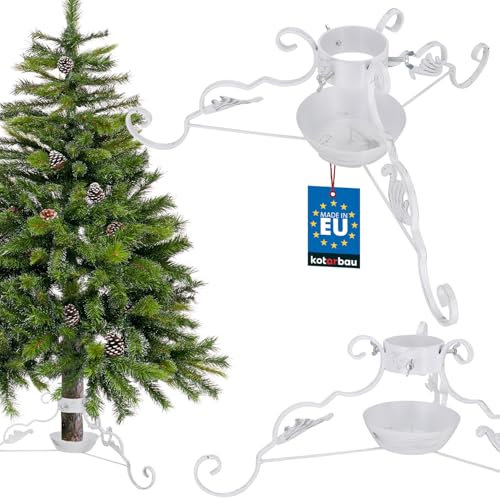 KOTARBAU® Weihnachtsbaumständer mit Wassertank aus Stahl Weiß Baumständer Weihnachten Christbaumständer dekorativ mit Ornament Tannenbaumständer Christmas Tree Stand Weihnachtsbaum Ständer