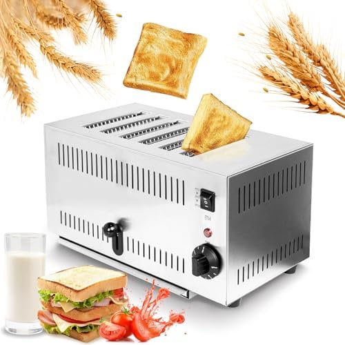 Hakka 6 Slice Toaster, 2500W Commercial Toasters with 5 Browning Levels Brushed Stainless Steel Extra Wide Slots Pop-Up Catering Hamburger Bread Toaster With Removable Crumb