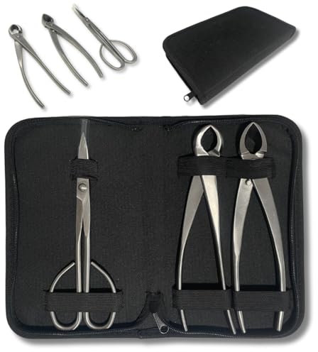 Kit Herramientas Bonsái Profesional – Estuche Para Mantenimiento de Bonsais con Tijeras, Podadora Cóncava y Podadora Recta Esenciales para el cuidado