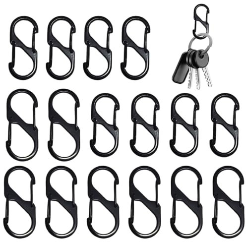 WUSJCOF 16 Pièces Mousqueton Mini Mousqueton - Mini Mousqueton Porte Clé 29.5mm et 31mm Mousqueton Porte Clé avec 2 Ouvertures pour Camping en Plein Air Randonnée Maison