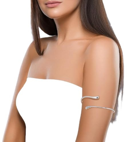 CABODYALS Silver Upper Arm Cuff Teardrop Bangle Bracelets for Women Lady