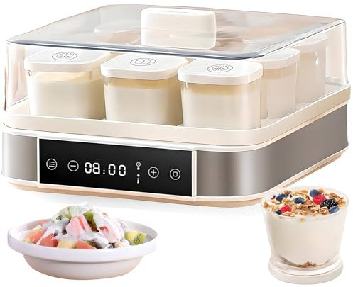 YLANMEI Yogurtera Digital con Pantalla LCD, 9 x 170 ml, automática, con 9 tarros, Temperatura y Tiempo Ajustables, de Acero Inoxidable, para Hacer Yogur orgánico casero, quesero, natto