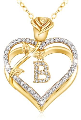 llyish Collier Femme Or Lettre Initiale A-Z Coeur Pendentif Collier Argent 925 Personnalisé Bijoux Cadeau Femme Filles Sœurs pour Anniversaire Noël Saint Valentin Fête Des Mères