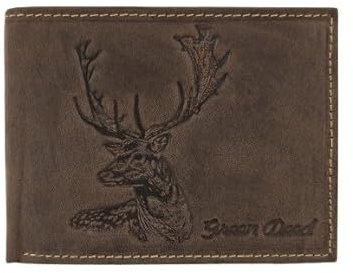 GREEN DEED - Geldbörse Herren - Portmonee aus Leder, Braun - Motiv Damhirsch - 12 x 9 x 3 cm - mit Kreditkartenfächern, Mesh-Fach - RFID-Schutz - Geschenkidee - Geldbeutel für Jäger