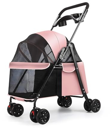 kamulouk Hunderebuggy MIT 4 Räder Hund, Hoderewagen für Outdoor -Heiz Rosa