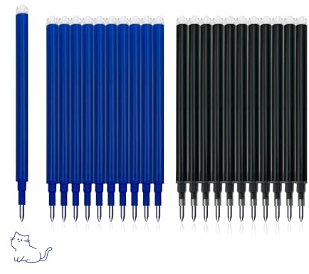 FloraVigo 22 x radierbare Minen, 0,7 mm Spitze, kompatibel mit Pilot FriXion Ball & Clicker und Eberhard Faber, radierbare Gelschreiber-Minen für Schule und Alltag (Schwarz und Blau)
