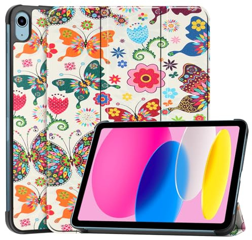 LMFULM® Hülle für Apple iPad (11th Gen A16 2025) (11 Zoll) PU Lederhülle Schlanke Leichte Case mit Ständer Holster Auto Schlaf/Wach Schutzhülle Flip Cover Bunter Schmetterling Muster