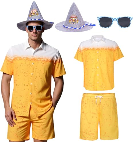 Matreeglam Oktoberfest Costumes Party Fashion Shirt for Women Men Beer Costume with Shirt Shorts Bavarian Felt Hats Glasses for Oktoberfest Folk Festival Carnival Theme Party (L)
