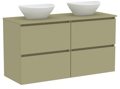 Baikal Mueble de Baño Klay. Mueble MONTADO. 2 Cajones Suspendido con Lavabo sobre Encimera. Armario de Baño. Lavabo Ceramico. 120cm Verde Cactus.
