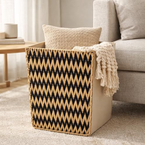 Urban Nest Aufbewahrungskorb 75L, geflochtener Korb mit Henkeln, faltbar, für Decken, Spielzeug und Kleidung, 45 x 35 x 52 cm
