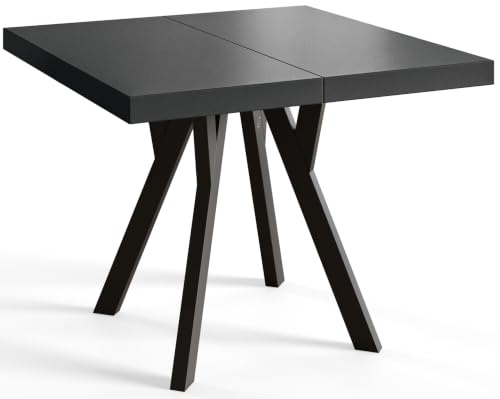 Esstisch Ausziehbar Rico 80-130cm, Schwarz, Holzbeine, Modernes Design | Quadratischer Tish, Moderner Design, Wohnzimmertisch und Küchentisch, Stabile Konstruktion, Schwarze Beine