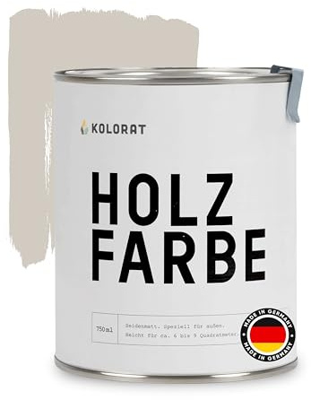 Kolorat® Holzfarbe, Greige - Beige mit Grau 750ml | Made in Germany | Wasserbasiert, umweltfreundlich, wetterbeständig, langlebiger Holzschutz, für Holz im Außenbereich, einfache Anwendung
