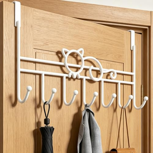 MAIJIAJU 2Pack Over Door Hooks, Cat Design Heavy Duty 7 Hook Door Hanger