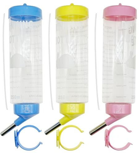 Allazone 3 PCS Hamster Water Bottles, No Drip Hanging Water Feeder Dispenser, Hanging Hamster Bottle for Guinea Pigs, Chinchillas, Rabbits, 250ml