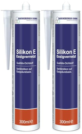 Ravensberger Chemie Silikon E essigvernetzt elastisch – Sanitärsilikon für Bad, Küche & Bau – Dichtstoff ideal für Fugen an Waschbecken, Dusche, Wanne, Fliesen & Glas – Kartusche - 2 x 300 ml