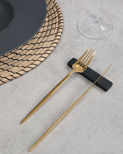 ATTRAZIONI Poggia Posate in Metallo, 9.5 × 2 × 1 cm, Design Minimale con Feltro Antigraffio (4, Nero Raggrinzato)