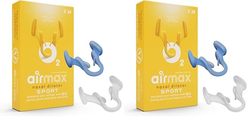Airmax Sport Nasenspreizer Testpaket | 76% mehr Luftstrom für Sport, Laufen, Radfahren & Yoga | Alternative zu Nasenpflaster für bessere Atmung | 2 Stück in Größen S und M (Packung mit 2)