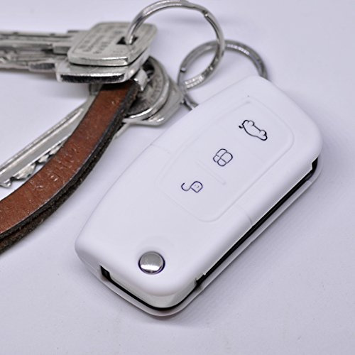 Soft Case Schutz Hülle Auto Schlüssel für Ford Focus Fiesta Ecosport S-Max Kuga C-Max Klappschlüssel Remote/Farbe: Weiß