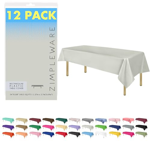 ZIMPLEWARE Premium Light Grey Plastic Table Cloth Disposable (12 Pk) Plastic Tablecloths for Rectangle Tables (54in x 108in) Party Table Cloths Disposable for 6ft to 8ft Rectangle Tables