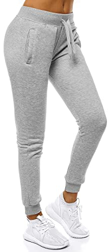 OZONEE Damen Jogginghose Hose Trainingshose Sporthose Freizeithose Motiv Damenhose Fitnesshose Sweathose Sweatpants Joggpants Fußballhose JS/CK01 GRAU M