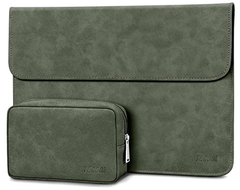 TECOOL 13-13.3 Pouces Housse Ordinateur Portable,Sacoche PC Portable Cuir Pochette pour 2012-2020 2024 MacBook Air/Pro 13 M3 M2 M1,2021 2023 Mac Pro 14 M3 M2 M1,MateBook D14,Surface Laptop 5-1,Vert