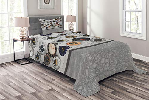 ABAKUHAUS Uhr Tagesdecke Set, Mehrere Wanduhren Foto, Set mit Kissenbezügen luftdurchlässig, für Einzelbetten 170 x 220 cm, Mehrfarbig