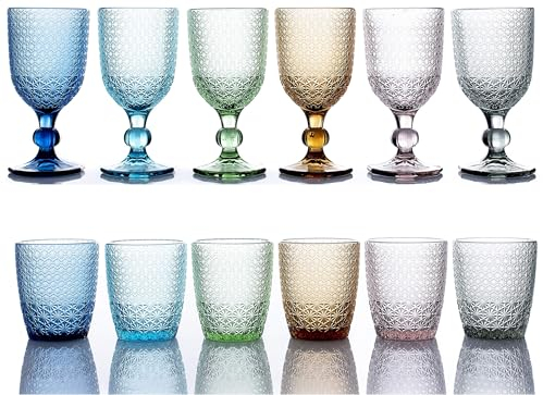 KEDEA Bicchieri Acqua Colorati in Vetro, Calici Vino, Lavabili in lavastoviglie, Tumbler Mix 6 COLORAZIONI.… (PAVE')